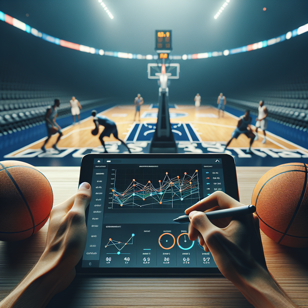 NBA and EuroLeague upcoming betting analysis with analyst tablet and arena background